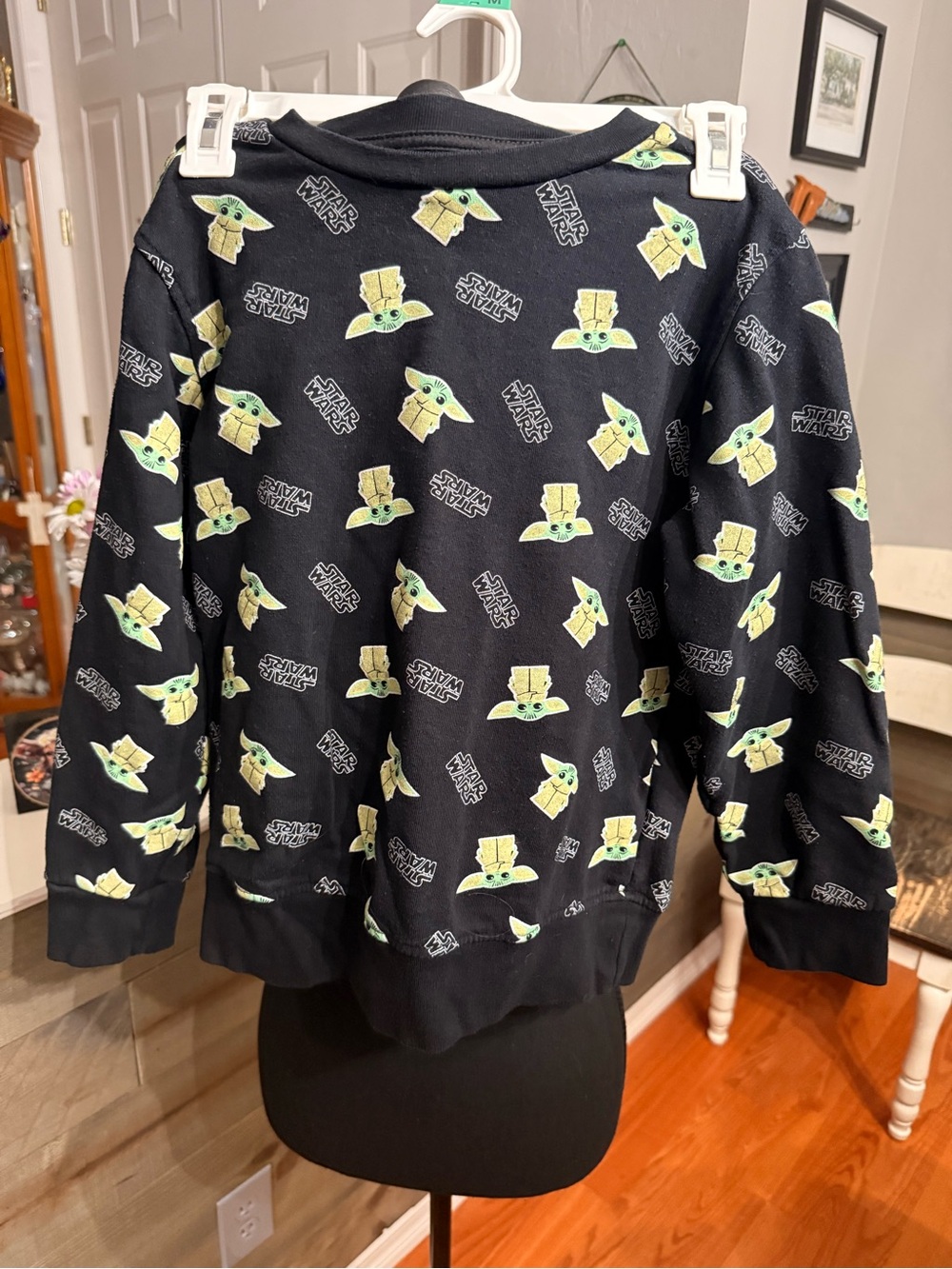 Madalorian Star Wars Black Sweatshirt with Green Grogu Faces